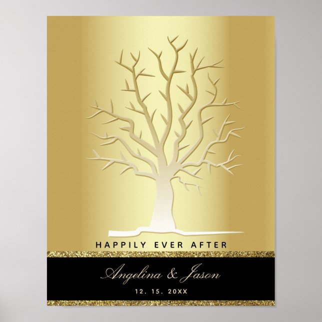Póster Libro de firmas de boda de árbol de huellas dactil (Frente)