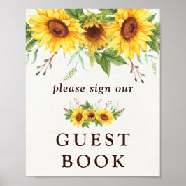 Póster Libro de firmas de boda de girasoles acuarela rúst