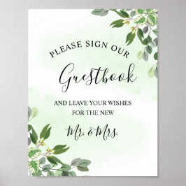 Póster Libro de firmas de boda de suculentas con follaje 