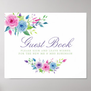 Póster Libro de firmas de boda floral acuarela Sign