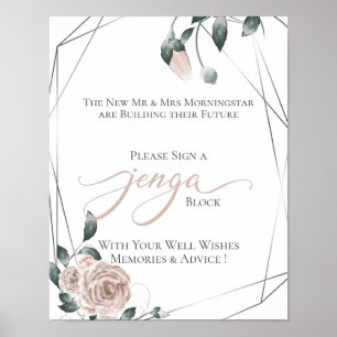 Póster Libro de Firmas de Boda Jenga Signo Floral Rosa Po