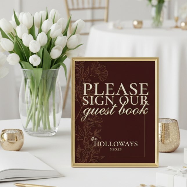 Póster Libro de firmas de boda marrón Mousse con letra el (Invite guests to leave a little love in a fun and memorable way!)