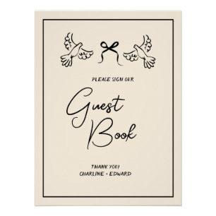 Póster Libro de firmas de boda minimalista de oliva y rub
