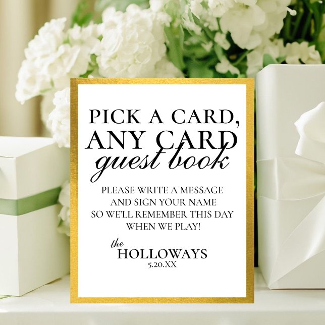 Póster Libro de firmas de cartas de juego elegante modern (Modern Elegant B&W Playing Card Guest Book Sign)