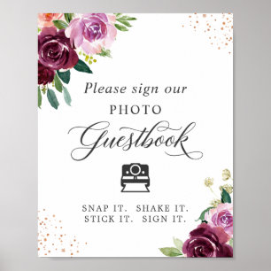 Póster Libro de Firmas de Foto Instantánea Floral Morado