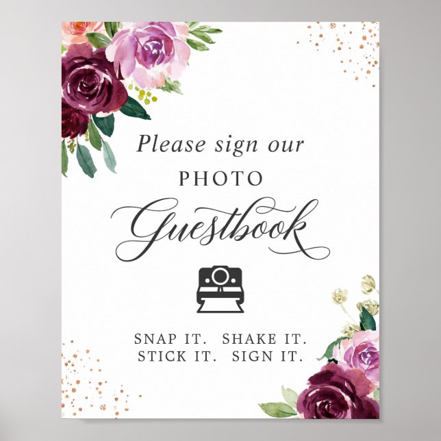 Póster Libro de Firmas de Foto Instantánea Floral Morado  (Frente)