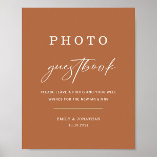 Póster Libro de firmas de fotos de boda Boho Naranja Quem