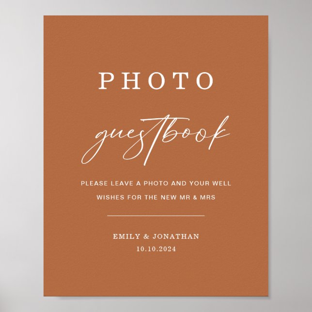 Póster Libro de firmas de fotos de boda Boho Naranja Quem (Frente)