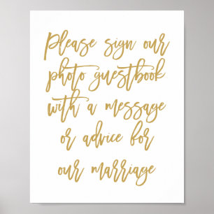 Póster Libro de firmas de fotos de boda con letra a mano 