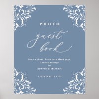 Libro de firmas de fotos de boda elegante azul pol