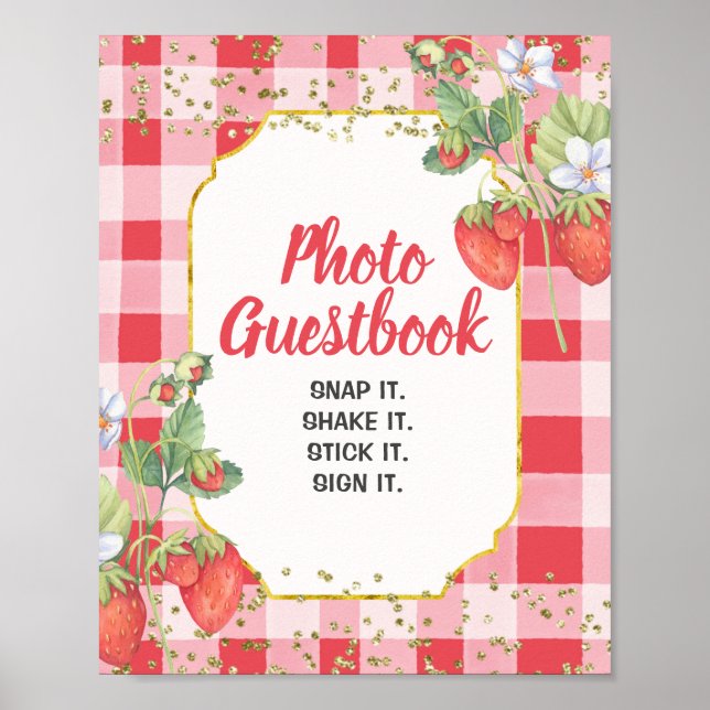 Póster Libro de firmas de fotos de fresa con acuarela dul (Frente)