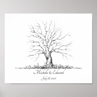 Póster Libro de firmas de invitados con árbol de huellas