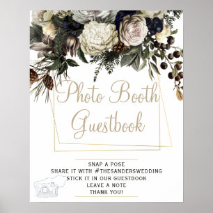 Póster Libro de firmas de invitados con flores de inviern