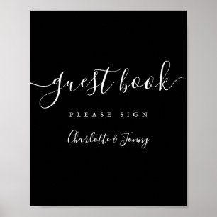 Póster Libro de firmas de invitados con guión en negro y