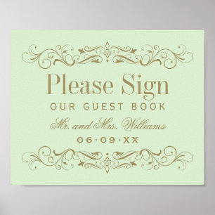 Póster Libro de firmas de invitados con trabajo de pergam