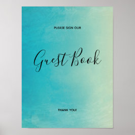 Póster Libro de Firmas de Invitados de Acuarela Azul Post