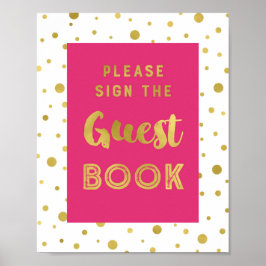 Póster Libro de firmas de invitados de boda con confeti d
