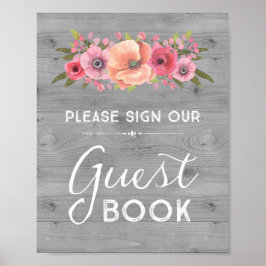 Póster Libro de firmas de invitados de boda con signo de