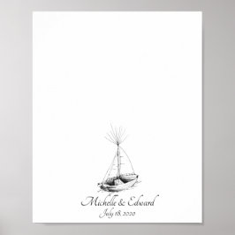 Póster Libro de firmas de invitados de boda de barco Huel