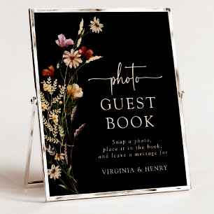 Póster Libro de firmas de invitados de foto floral negro