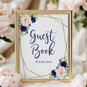Póster Libro de Firmas de Invitados Floral con Acuarela D