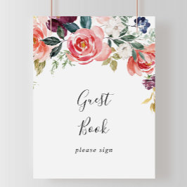 Póster Libro de firmas de invitados floral de colorido tr