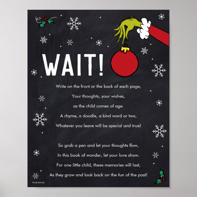 Póster Libro de firmas de pizarra del Grinch para fiestas (Frente)