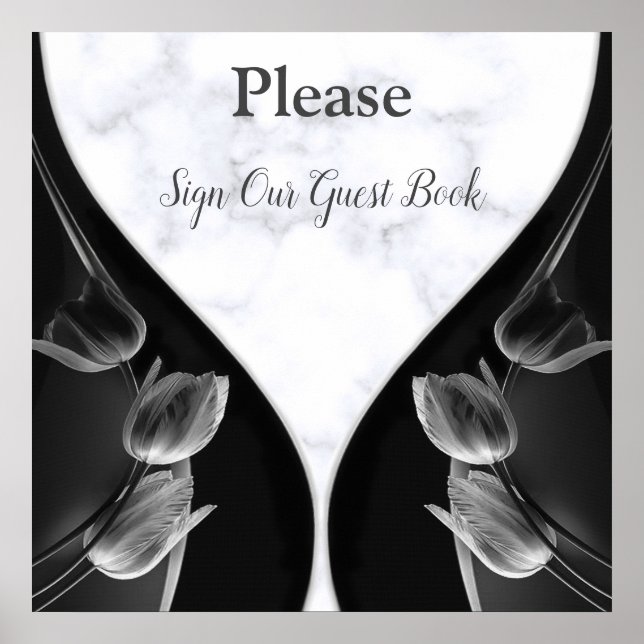 Póster Libro de firmas de tulipanes abstractos negros - M (Frente)