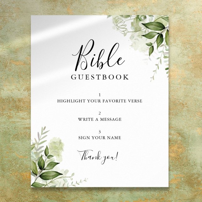 Póster Libro de firmas floral de vegetación (Greenery Floral Bible Guestbook Sign)