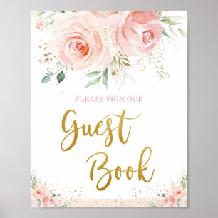 Póster Libro de firmas floral rosa Chic Blush con follaje