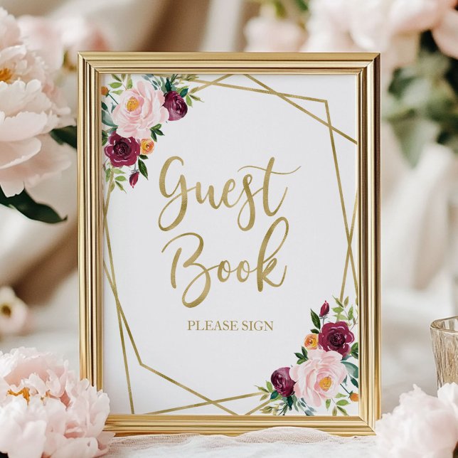 Póster Libro de firmas floral tono rosa Burdeos (Subido por el creador)