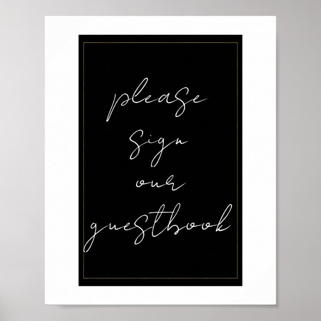 Póster Libro de firmas moderno de oro blanco y negro (Frente)