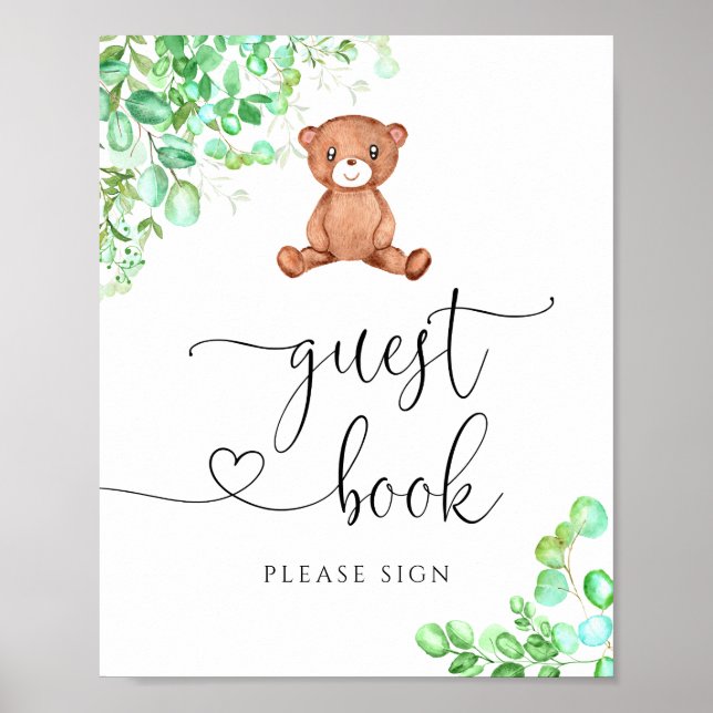 Póster Libro de firmas para baby shower de osito bebé euc (Frente)