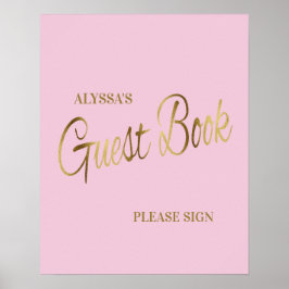 Póster Libro de firmas para baby shower elegante en rosa 