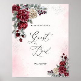 Póster Libro de firmas para ducha de novia de rosas conge