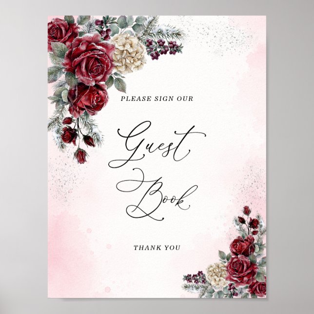 Póster Libro de firmas para ducha de novia de rosas conge (Frente)