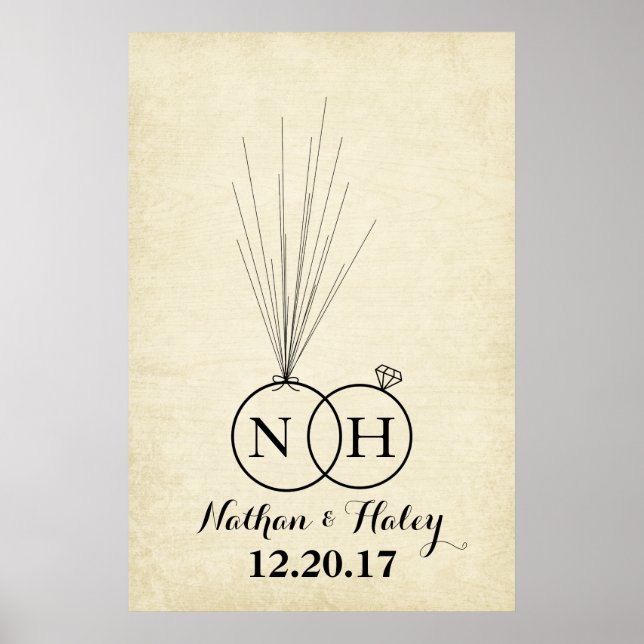 Póster Libro de firmas para invitados de boda con huella  (Frente)