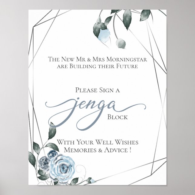 Póster Libro de Firmas para Invitados de Boda Jenga Signo (Frente)