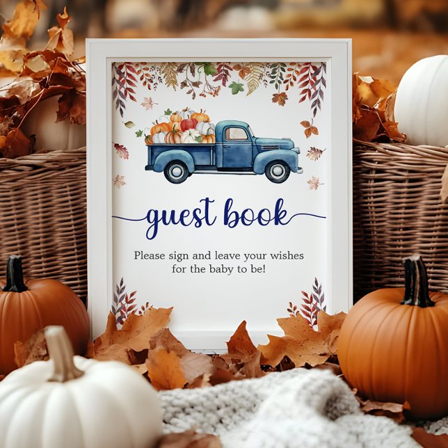 Póster Libro de firmas para la fiesta de shower de bebé C (Little Pumpkin Baby Shower Guest Book Sign)