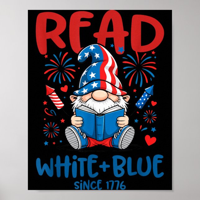 Póster Libro de fuegos artificiales del gnomo azul blanco (Frente)