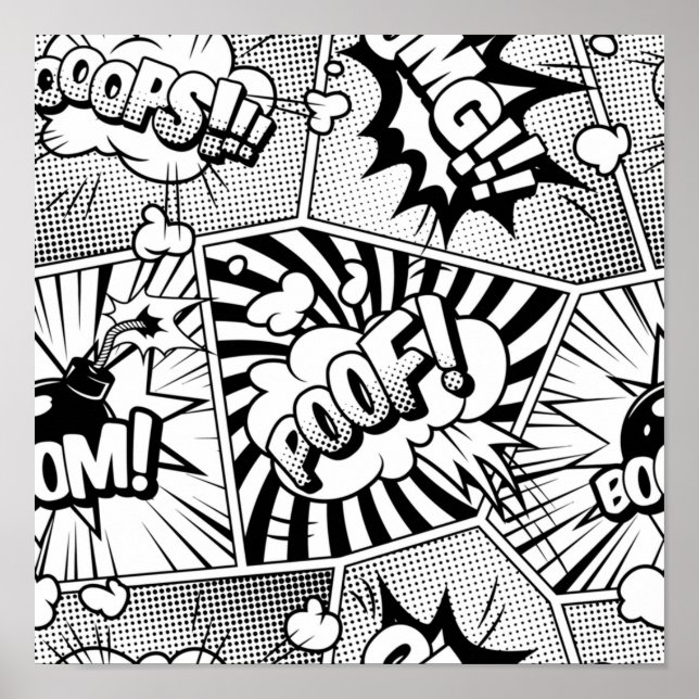 Póster Libro de historietas Pop Art Black and White (Frente)