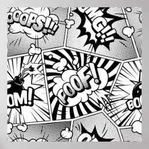 Póster Libro de historietas Pop Art Black and White