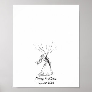 Póster Libro de ilustraciones de dibujos en tinta Boda Pa
