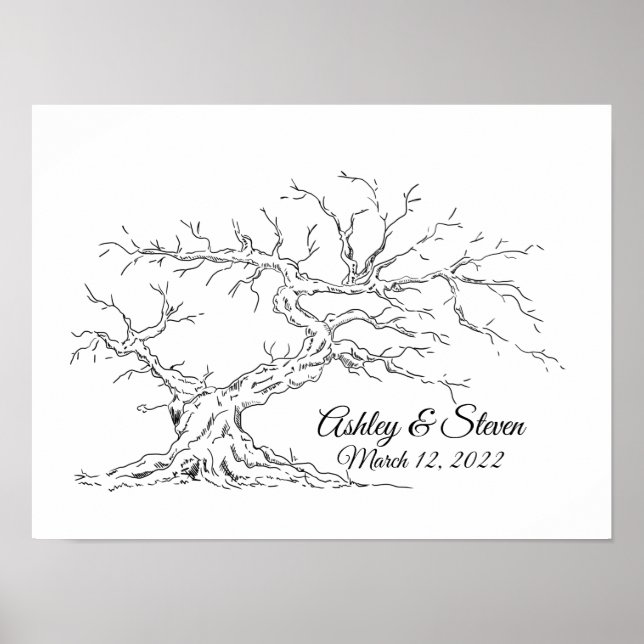 Póster Libro de invitado de árbol de huella dactilar boda (Frente)