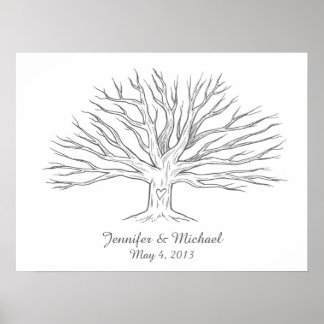 Póster Libro de invitado de árbol de huella digital ampli