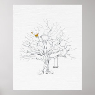 Póster Libro de invitado de árbol de huellas digitales