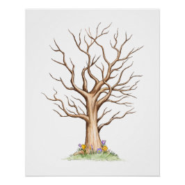 Póster Libro de invitado de árbol de huellas digitales si