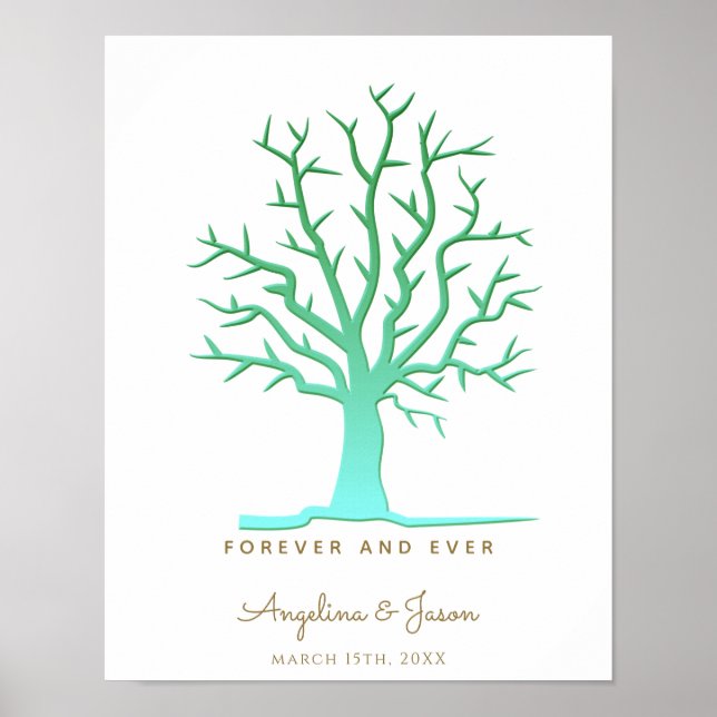 Póster Libro de invitado de Boda de árbol de huella digit (Frente)
