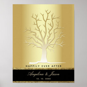 Póster Libro de invitado de Boda de árbol de huellas digi