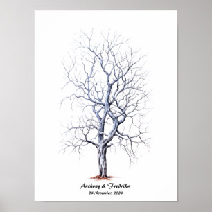Póster Libro de invitado de Boda de árbol de huellas digi